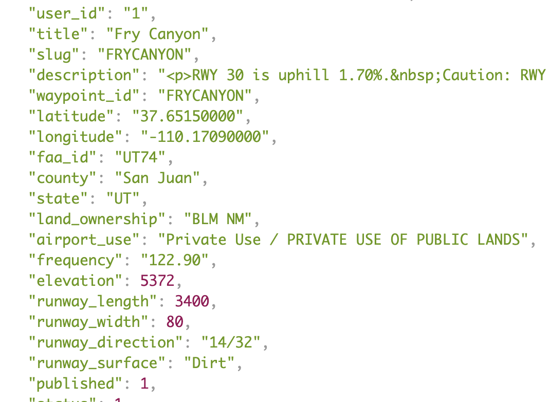Image of UBCP developer API response